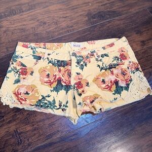 Mudd Yellow and Pink Jean Shorts with Floral Design